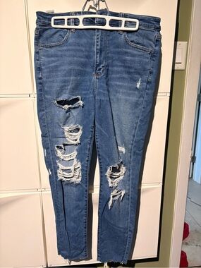 American Eagle Outfitters Women's Distressed Skinny Jeans - Blue